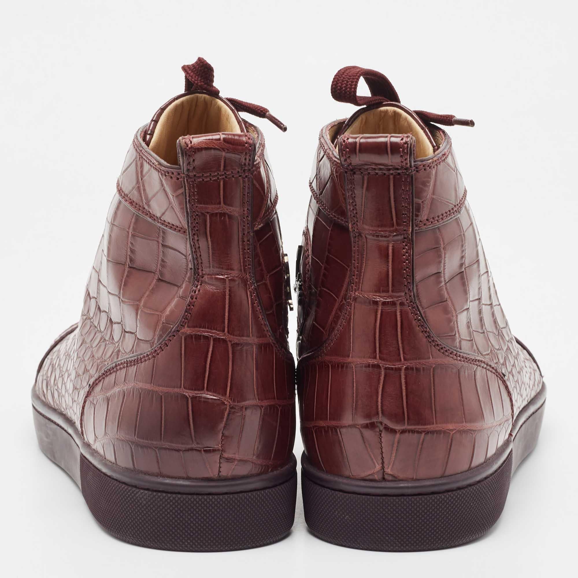 Men's Christian Louboutin Burgundy Crocodile Leather Louis High Top Sneakers Size 46 For Sale