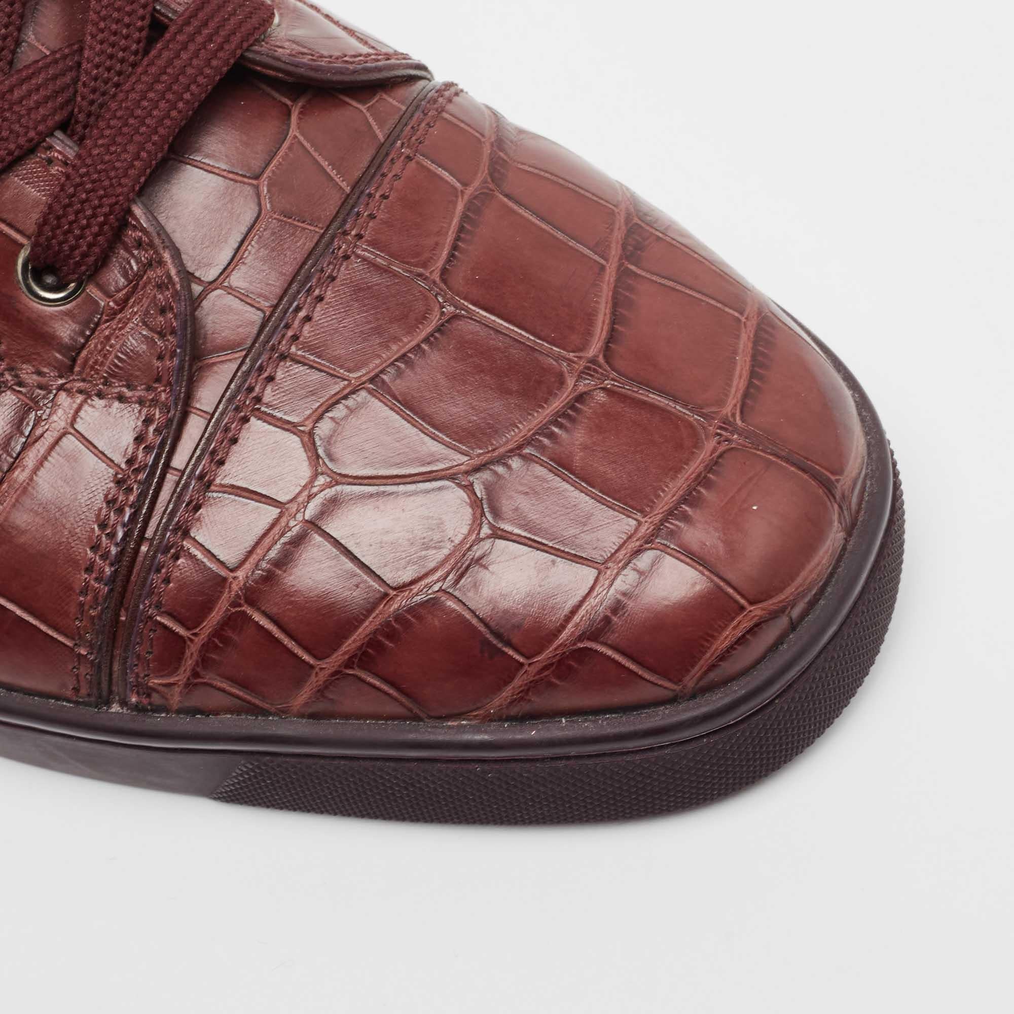Christian Louboutin Burgundy Crocodile Leather Louis High Top Sneakers Size 46 For Sale 2