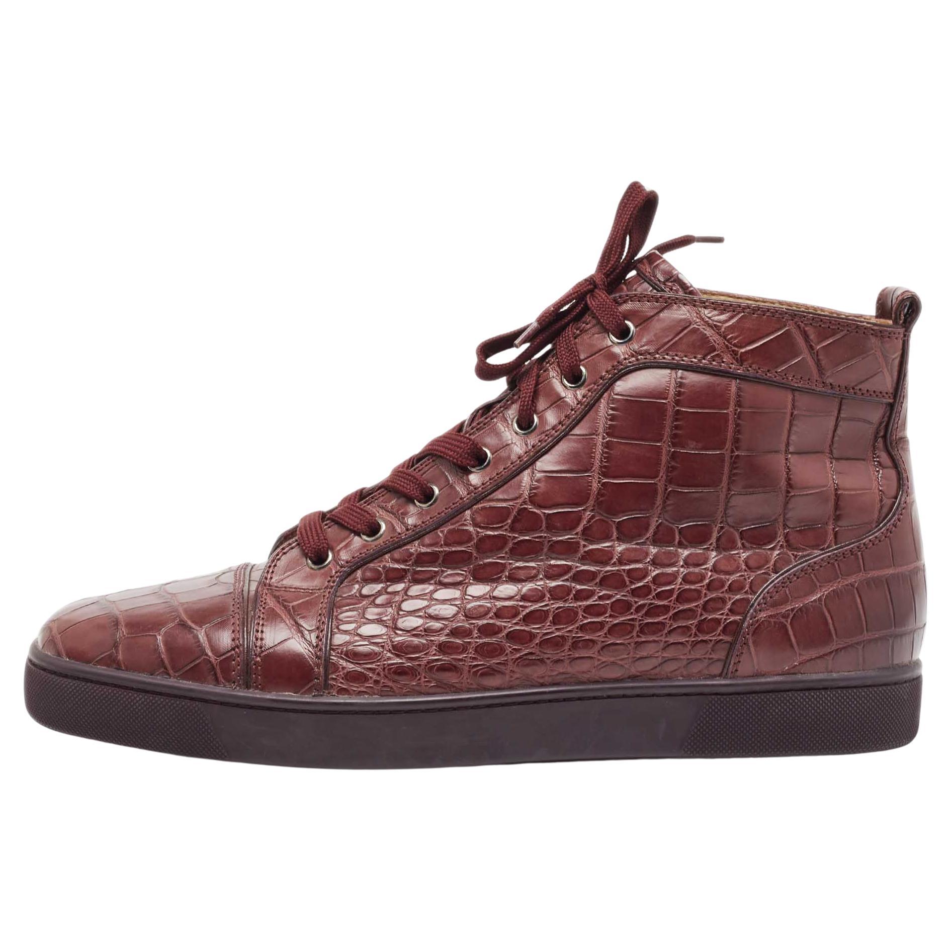 Christian Louboutin Burgundy Crocodile Leather Louis High Top Sneakers Size 46 For Sale