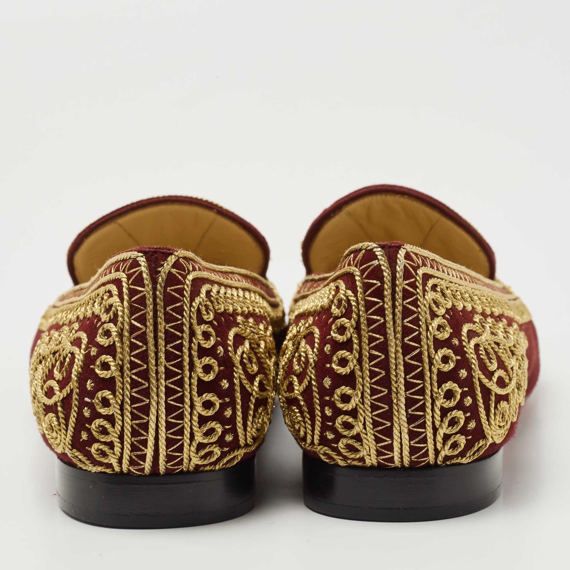 Brown Christian Louboutin Burgundy Embroidered Mamounia Smoking Slippers Size 40.5 For Sale