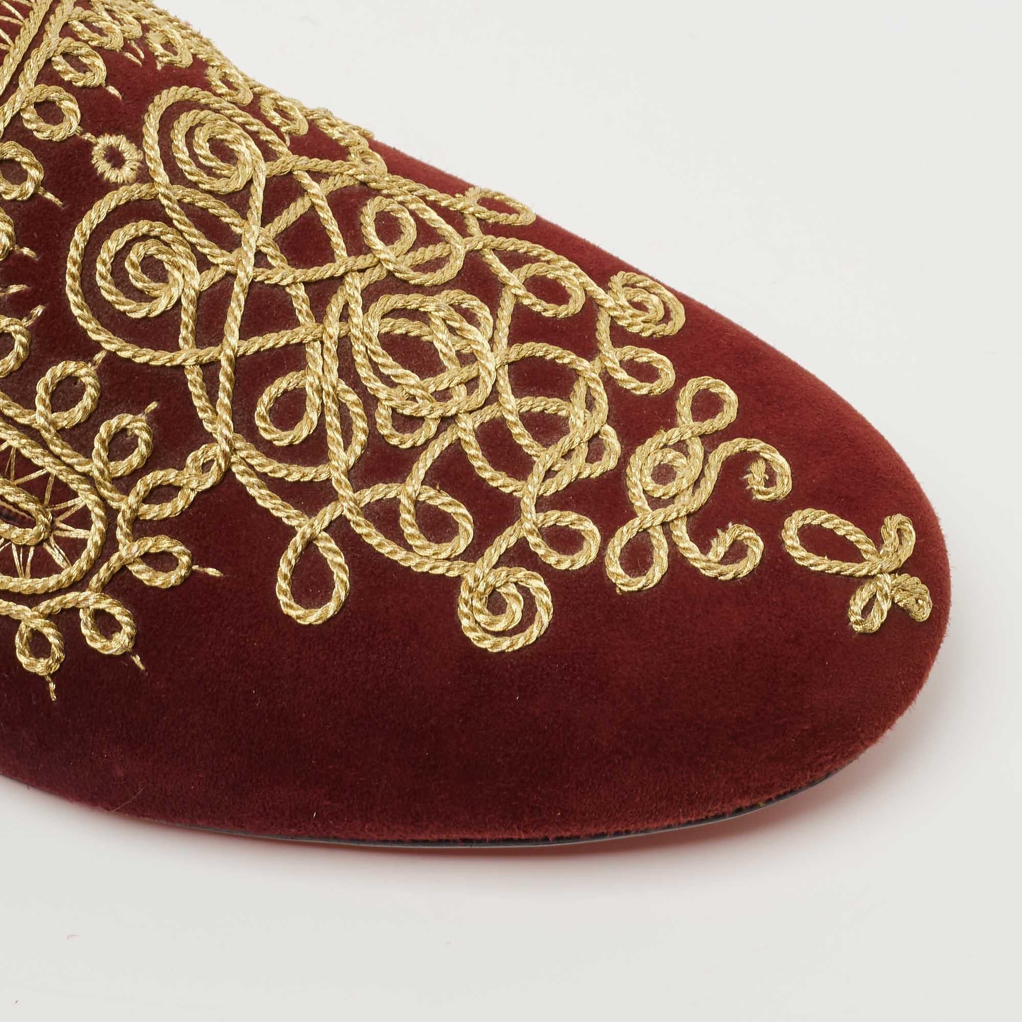 Christian Louboutin Burgundy Embroidered Mamounia Smoking Slippers Size 40.5 For Sale 1