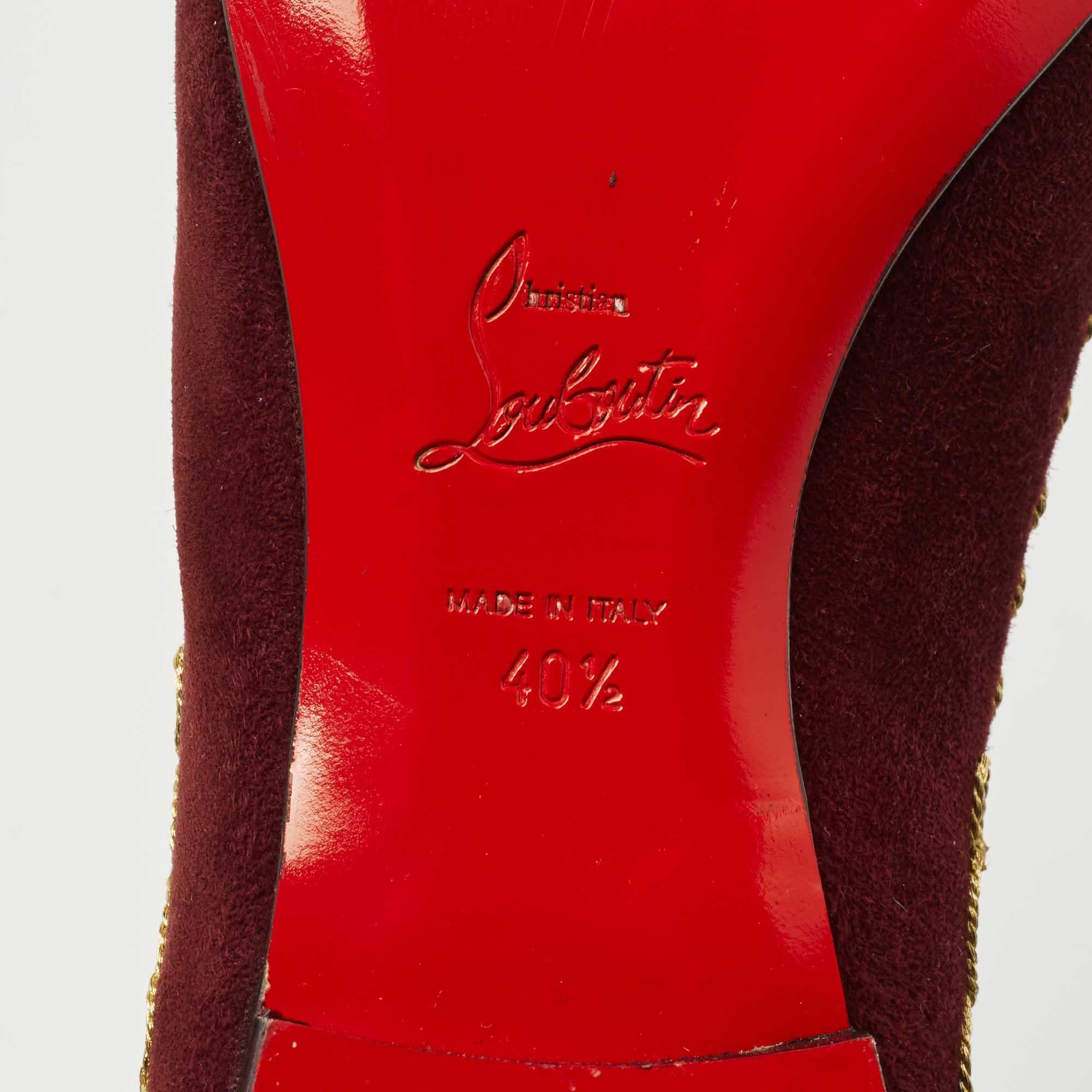 Christian Louboutin - Chaussures de smoking Mamounia brodées couleur bourgogne, taille 40,5 en vente 2