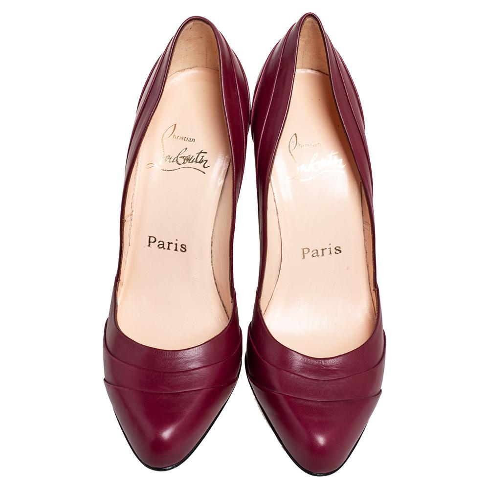 Christian Louboutin Burgundy Leather Insectika Pumps Size 38 In Good Condition In Dubai, Al Qouz 2