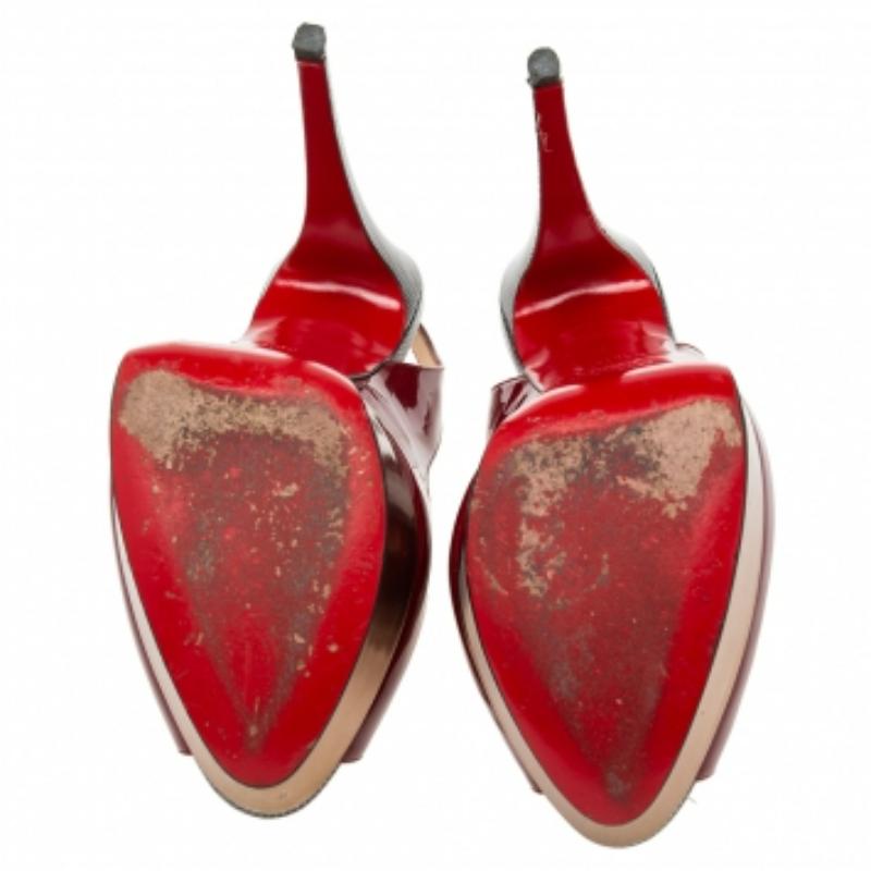 Christian Louboutin Burgundy Leather Lady Peep-Toe Slingback Pumps Size 39.5 Pour femmes en vente