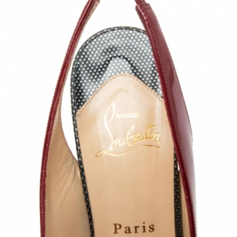 Christian Louboutin Burgundy Leather Lady Peep-Toe Slingback Pumps Size 39.5 en vente 2