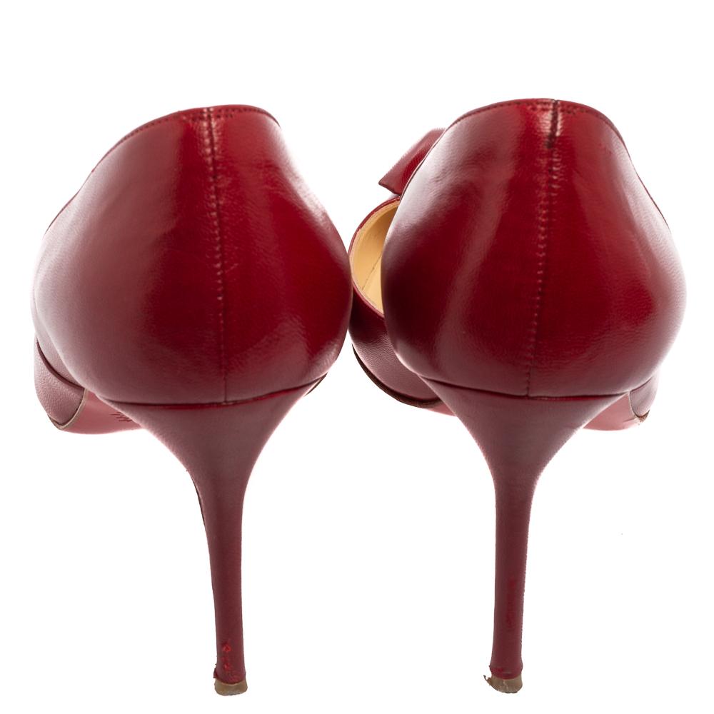 Brown Christian Louboutin Burgundy Leather Pointed-Toe Pumps Size 36.5