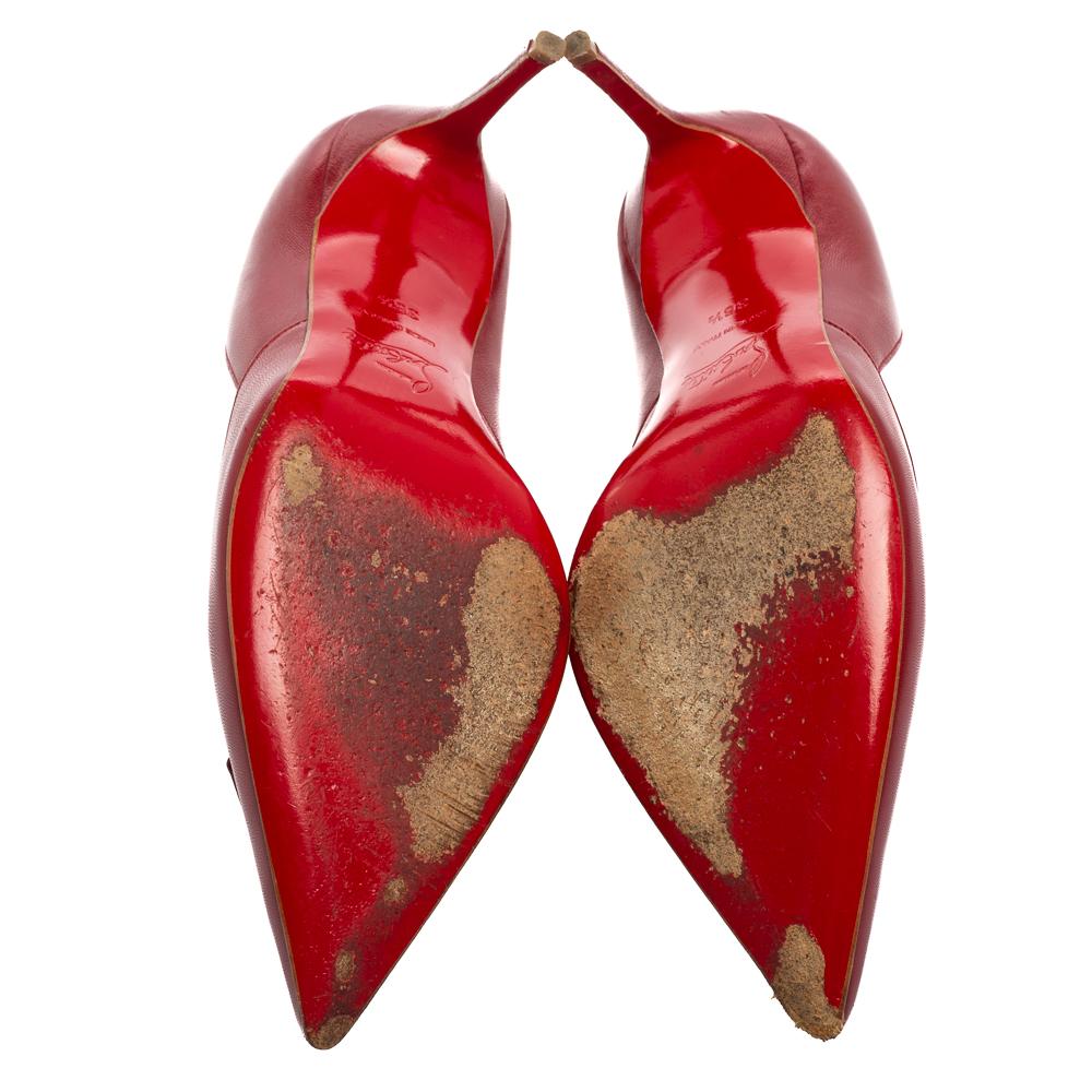 Women's Christian Louboutin Burgundy Leather Pointed-Toe Pumps Size 36.5