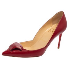 Used Christian Louboutin Burgundy Leather Pointed-Toe Pumps Size 36.5