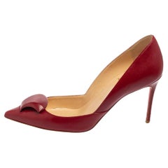 Used Christian Louboutin Burgundy Leather Pointed-Toe Pumps Size 36.5