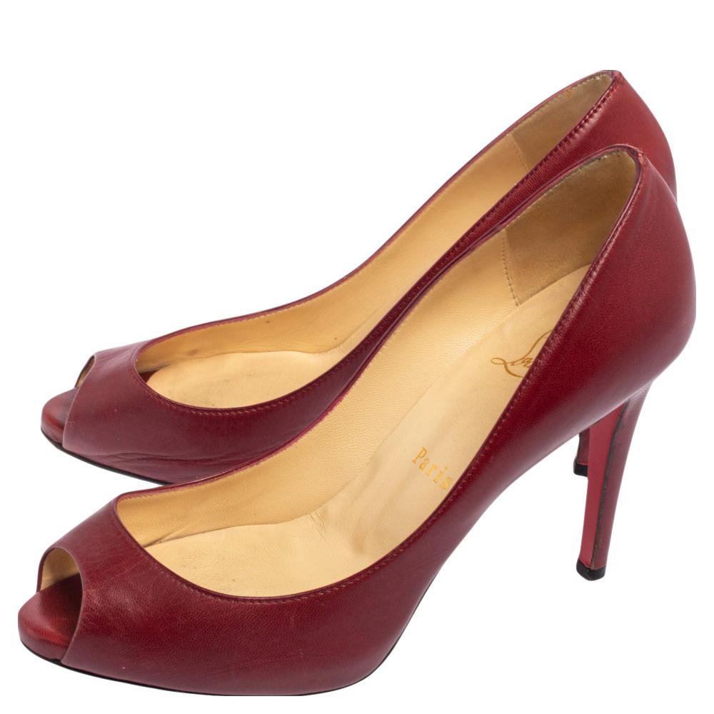 Brown Christian Louboutin Burgundy Leather Yoyo Pumps Size 36.5 For Sale