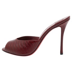 Christian Louboutin Burgundy Lizard Embossed Leather Me Dolly Slide Sandals Size