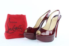 Christian Louboutin Burgundy Patent Lady Peep Sling Back 5clz0918 Sandals