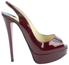 Vintage Christian Louboutin Burgundy Patent Lady Peep Sling Back 5clz0918 Sandals