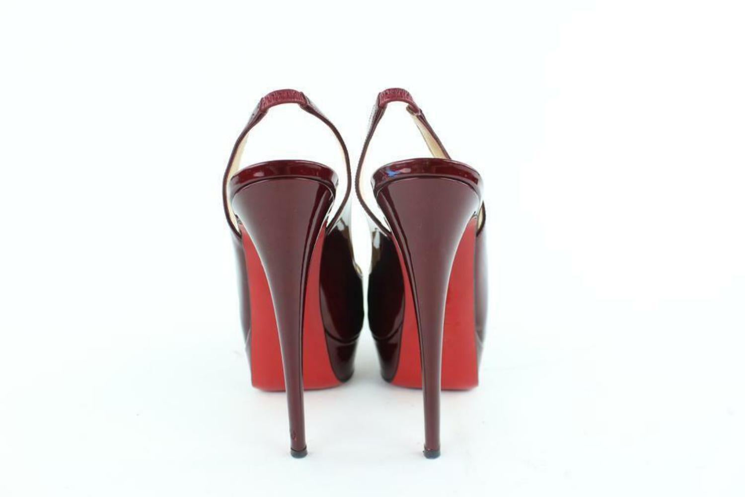 Christian Louboutin Burgundy Patent Lady Peep Sling Back 6CL118 For Sale 5