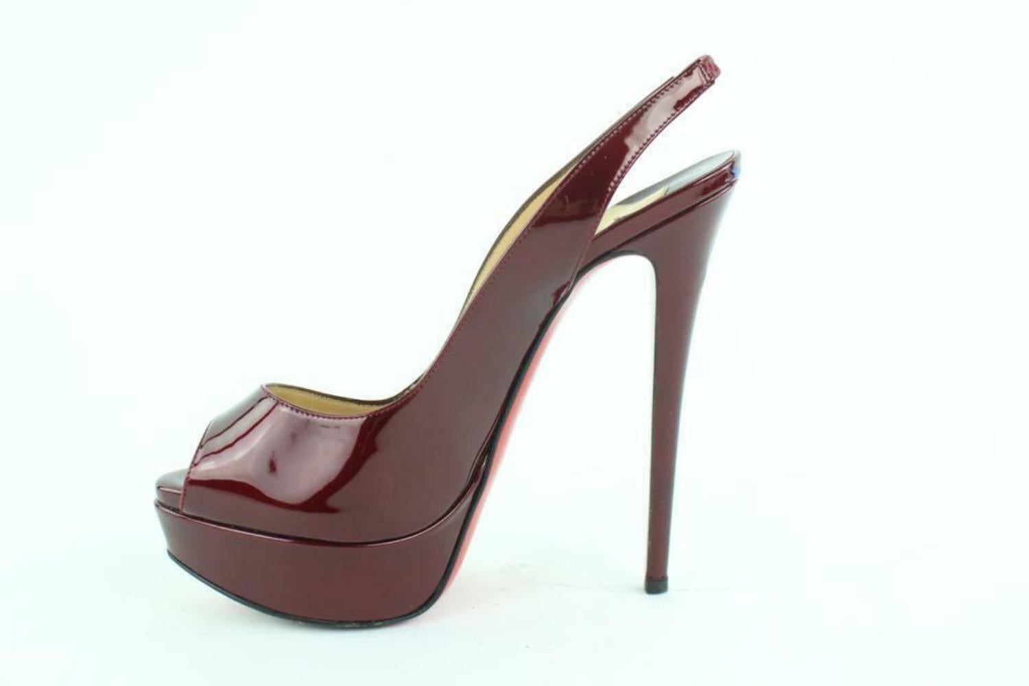 Women's Christian Louboutin Burgundy Patent Lady Peep Sling Back 6CL118 For Sale