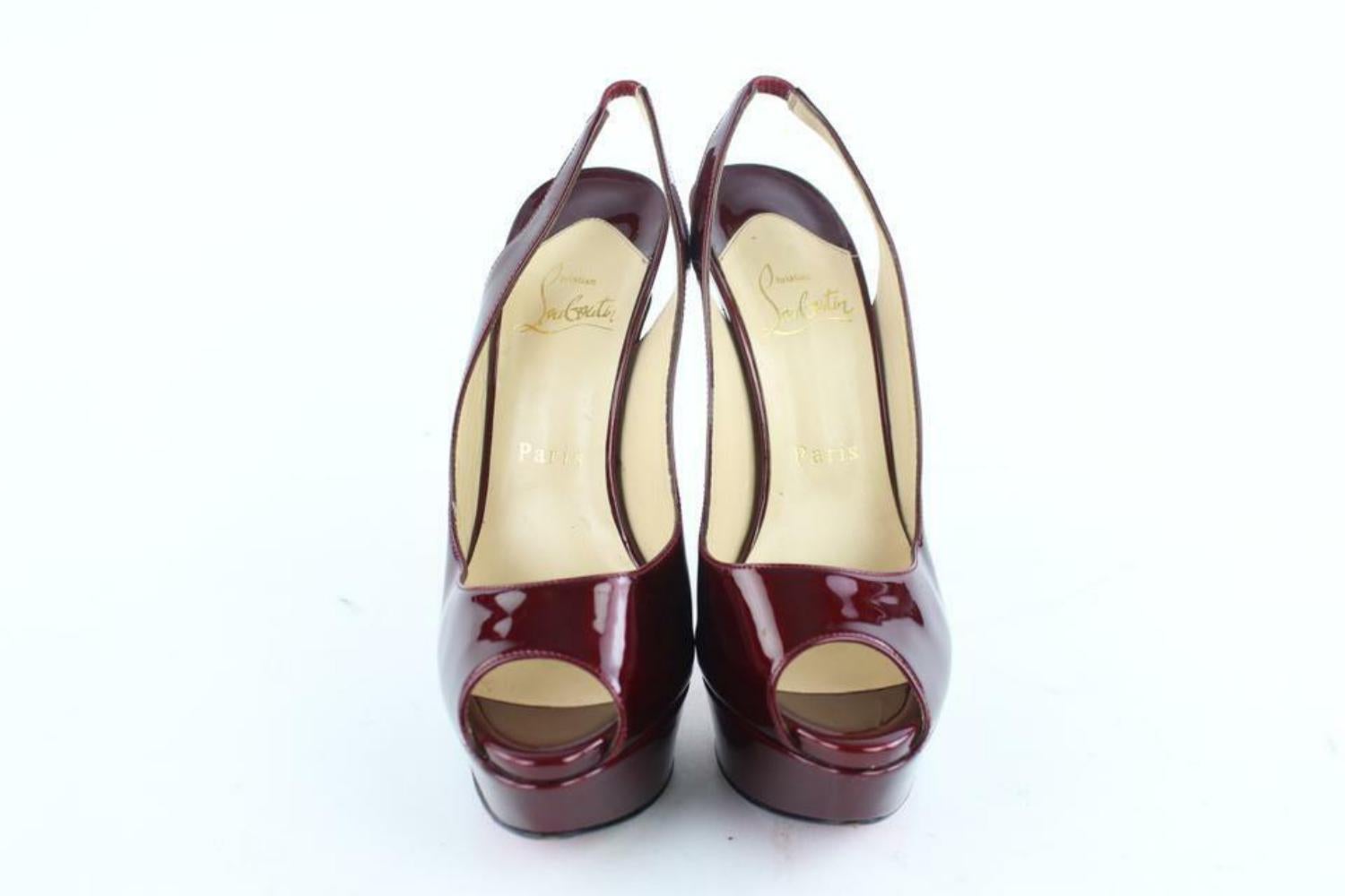 Christian Louboutin Burgundy Patent Lady Peep Sling Back 6CL118 For Sale 3