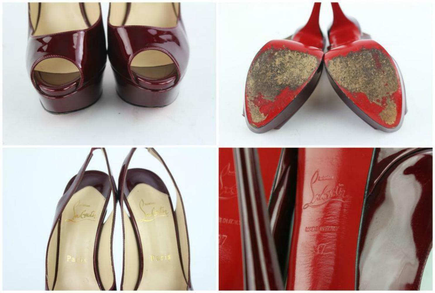 Christian Louboutin Burgundy Patent Lady Peep Sling Back 6CL118 For Sale 4