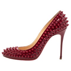 Christian Louboutin Burgundy Patent Leather Fifi Spikes Pumps Size 41