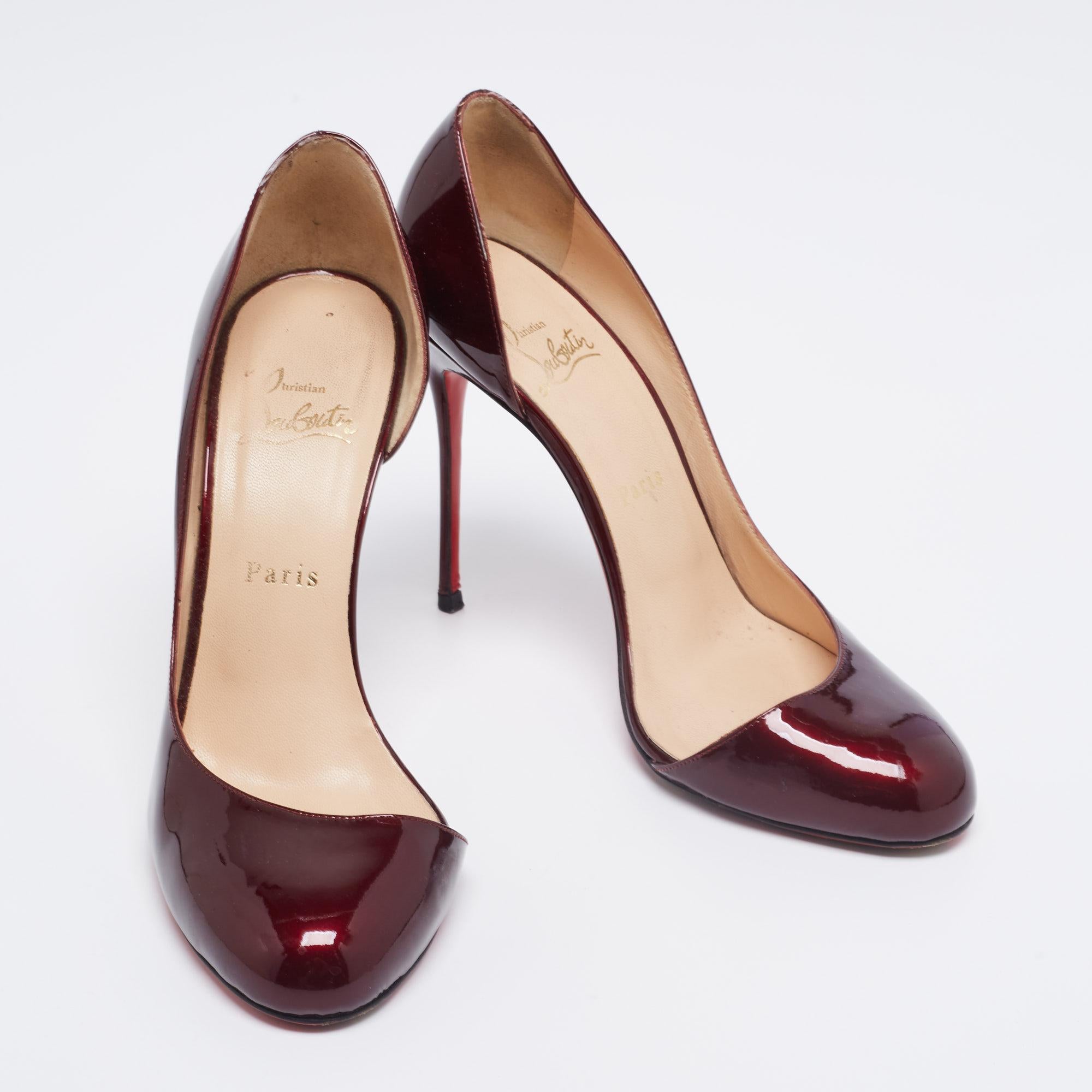 Women's Christian Louboutin Burgundy Patent Leather Helmour D'orsay Pumps Size 39