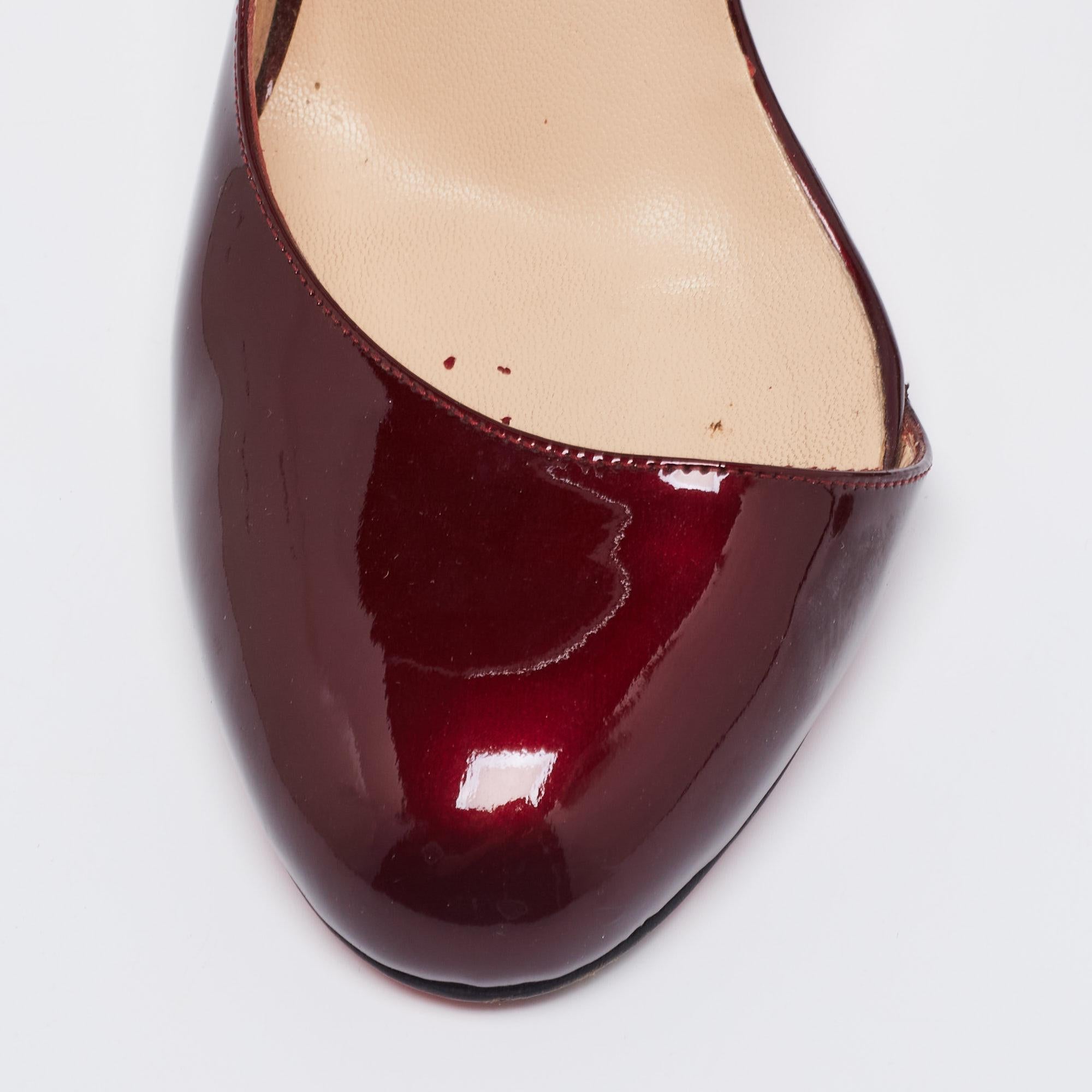 Christian Louboutin Burgundy Patent Leather Helmour D'orsay Pumps Size 39 3