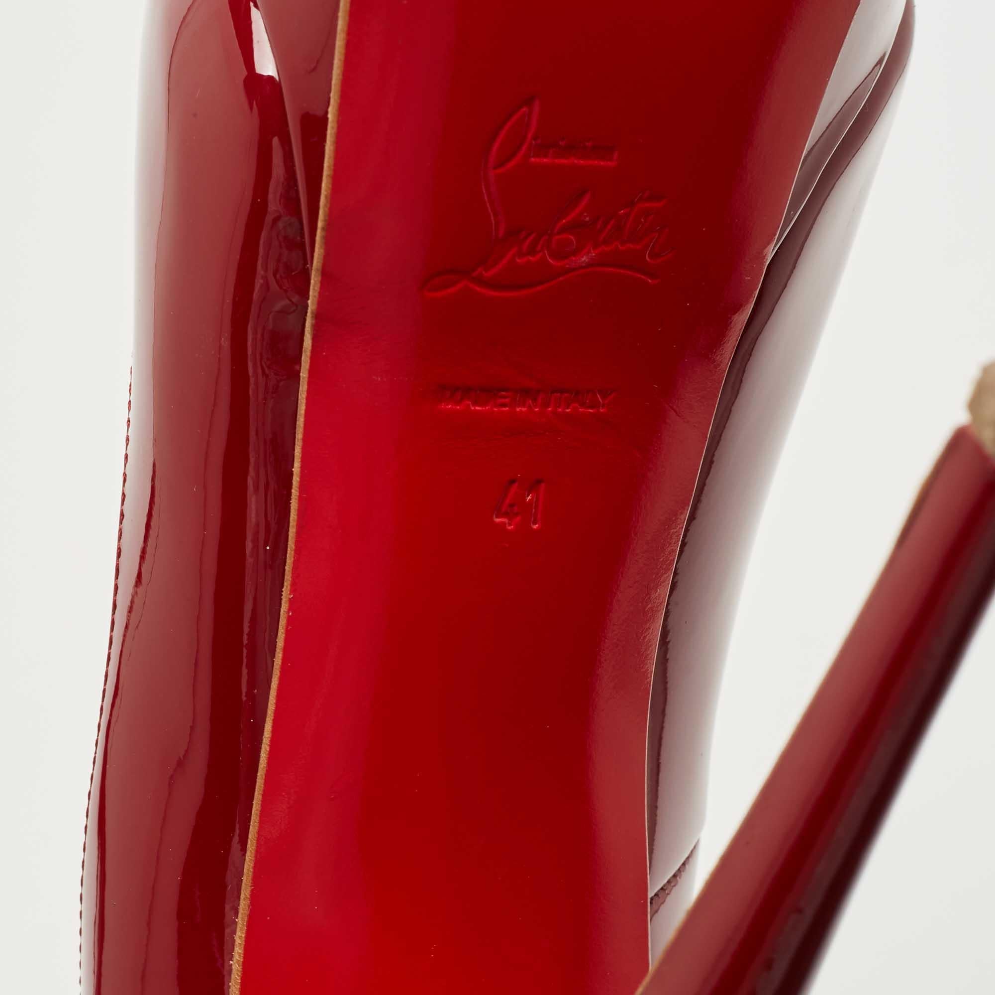 Christian Louboutin Burgundy Patent Leather Lady Peep Pumps Size 41 4