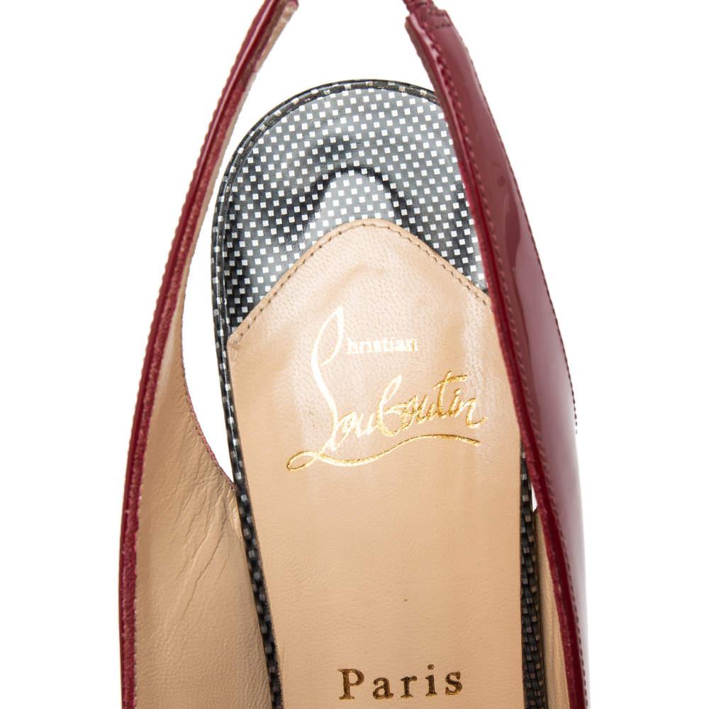 Christian Louboutin Burgundy Patent Leather Lady Peep-Toe Slingback Pumps Size 3 For Sale 1