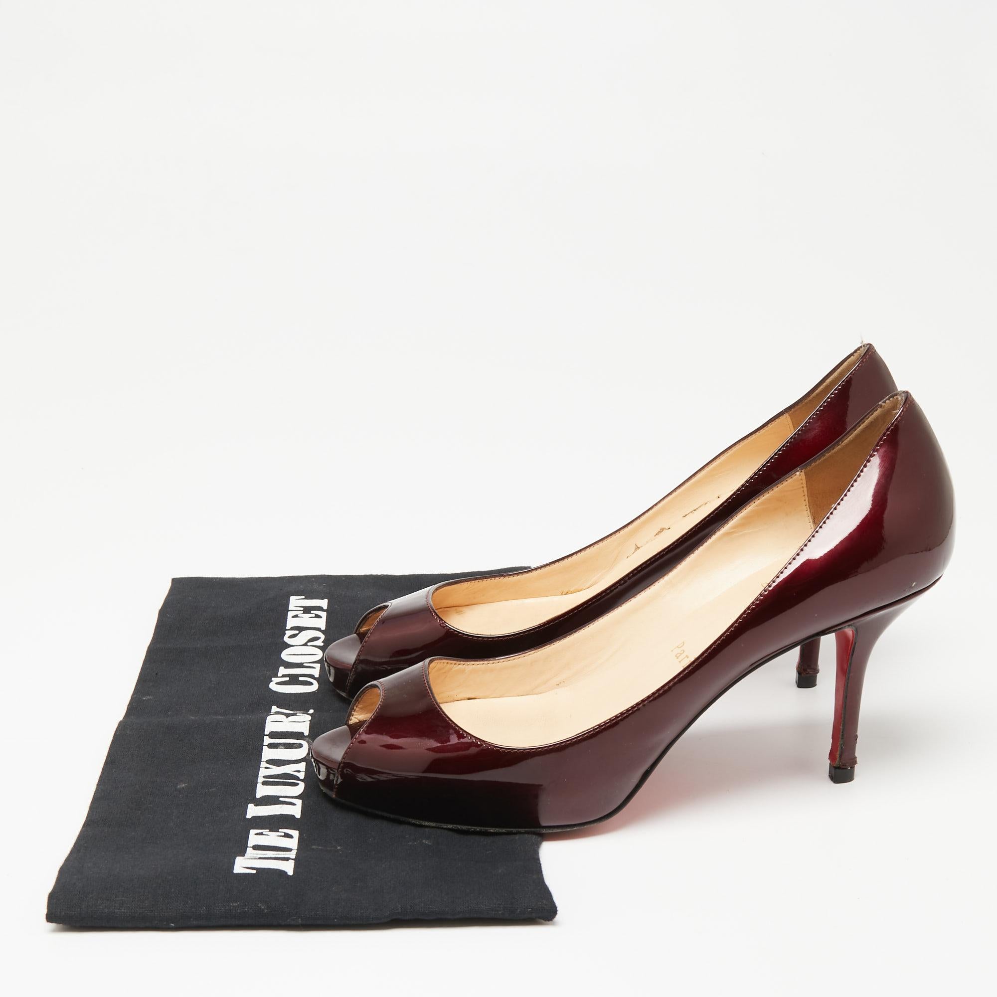 Christian Louboutin Burgundy Patent Leather Matar Claude Peep-Toe Pumps Size 37 For Sale 1