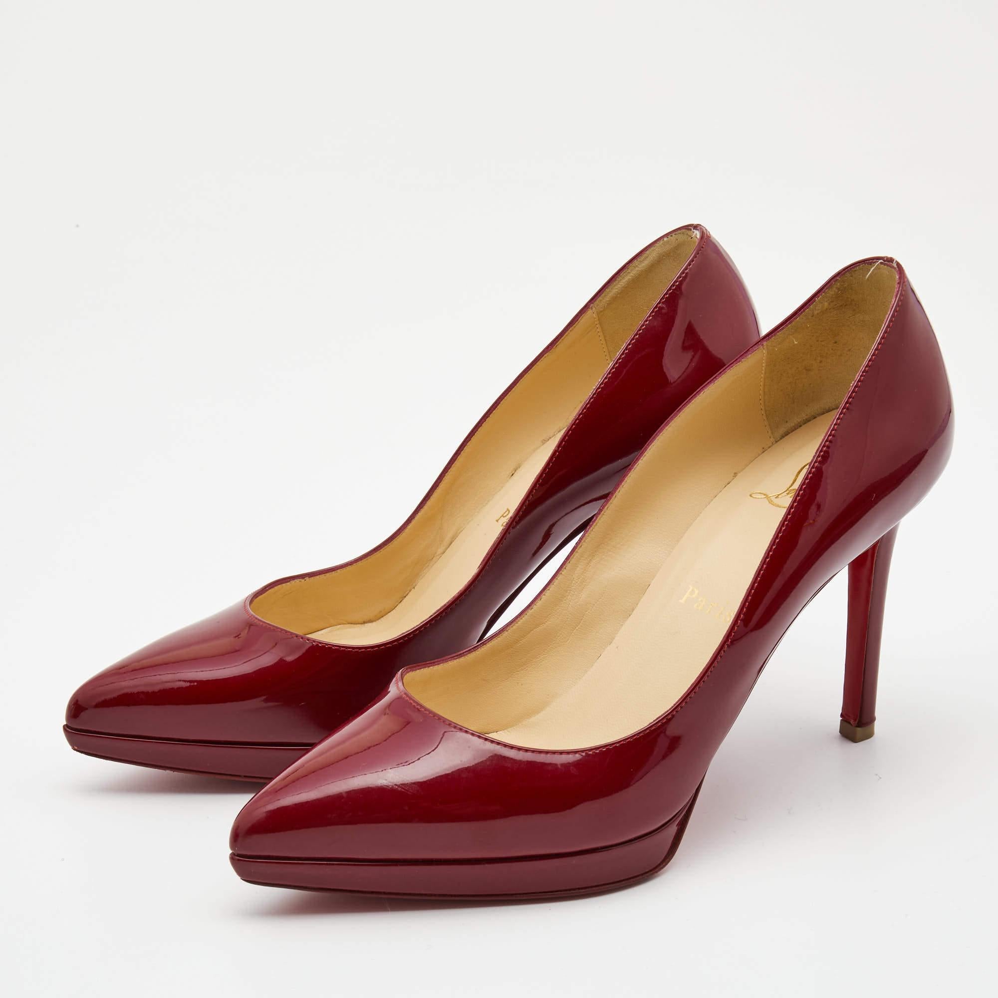 Brown Christian Louboutin Burgundy Patent Leather Pigalle Plato Pumps Size 37.5