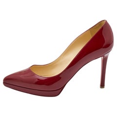 Christian Louboutin Burgundy Patent Leather Pigalle Plato Pumps Size 37.5