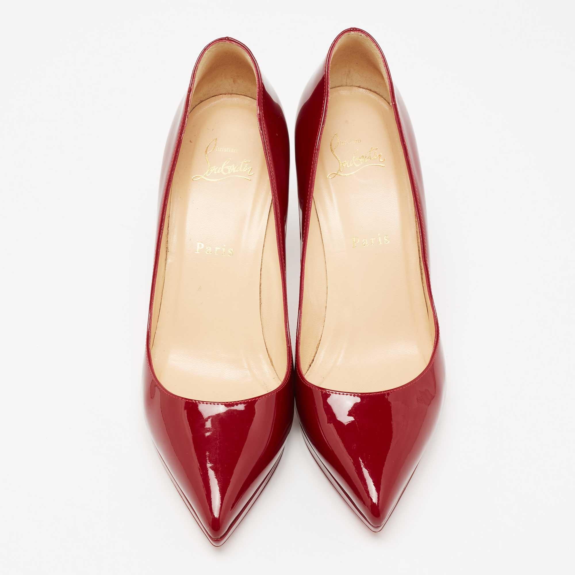 Christian Louboutin Burgundy Patent Leather Pigalle Plato Pumps Size 39 4