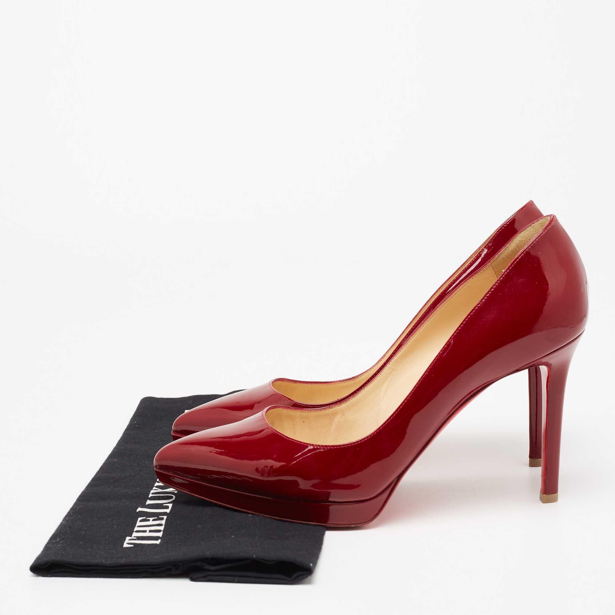 Christian Louboutin Burgundy Patent Leather Pigalle Plato Pumps Size 39 5
