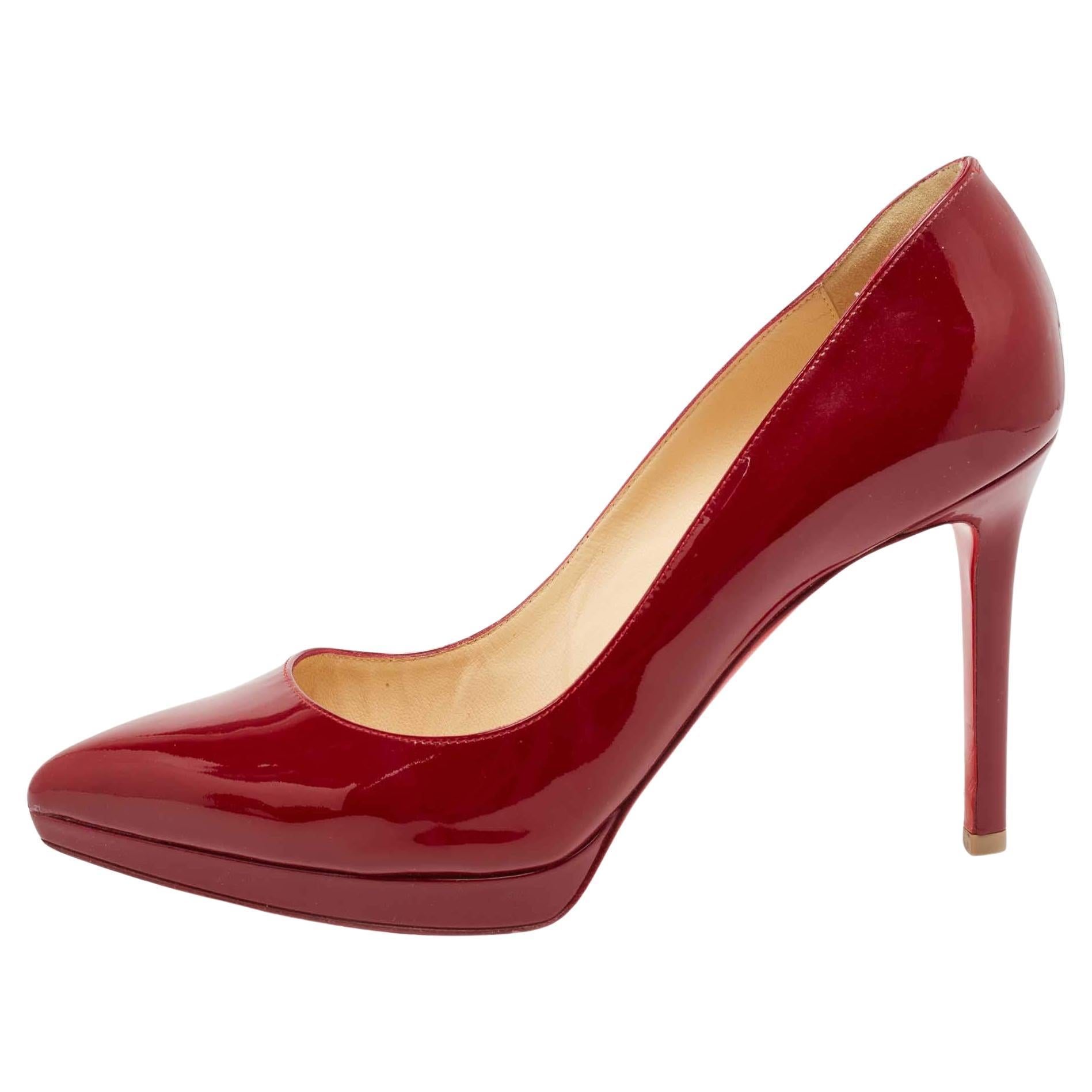 Christian Louboutin Burgundy Patent Leather Pigalle Plato Pumps Size 39
