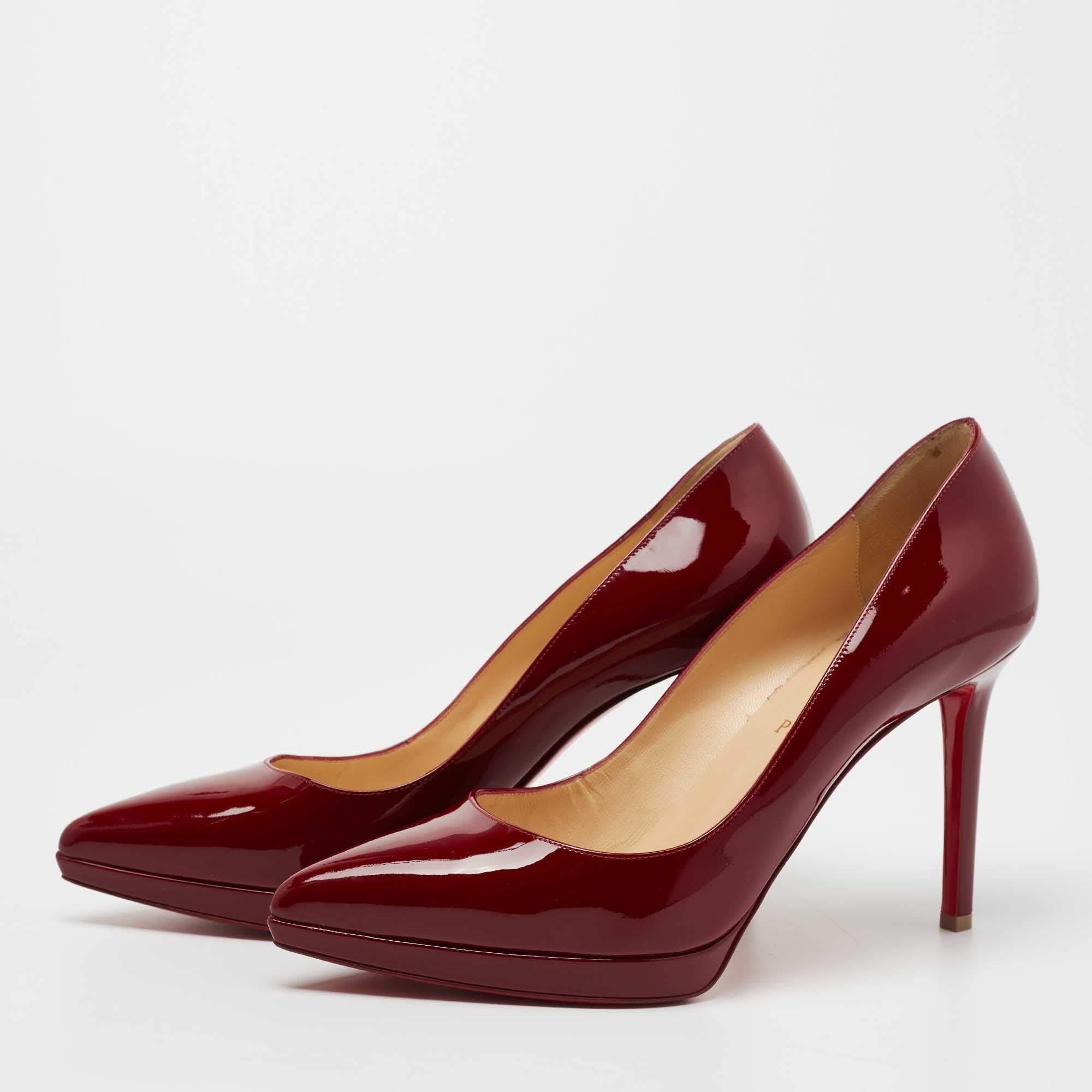 Women's Christian Louboutin Burgundy Patent Leather Pigalle Plato Pumps Size 40.5