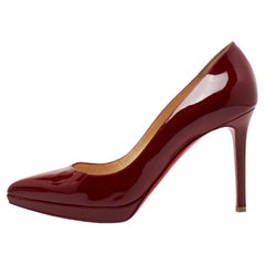 Christian Louboutin Burgundy Patent Leather Pigalle Plato Pumps Size 40.5