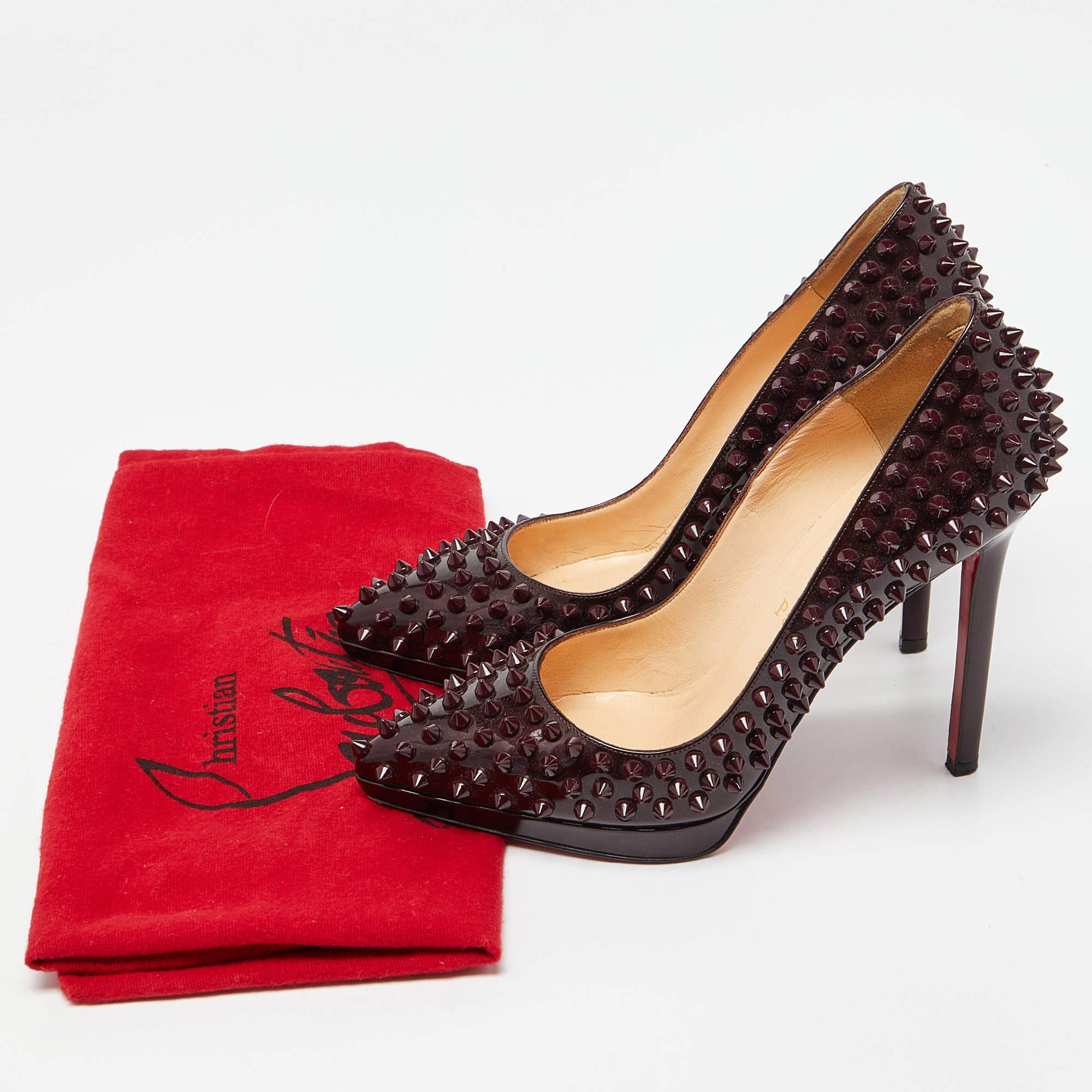 Christian Louboutin Burgundy Patent Leather Pigalle Spikes Pumps Size 37 For Sale 5
