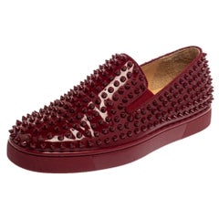 Christian Louboutin Burgundy Patent Leather Roller Boat Slip On Sneakers Size 40