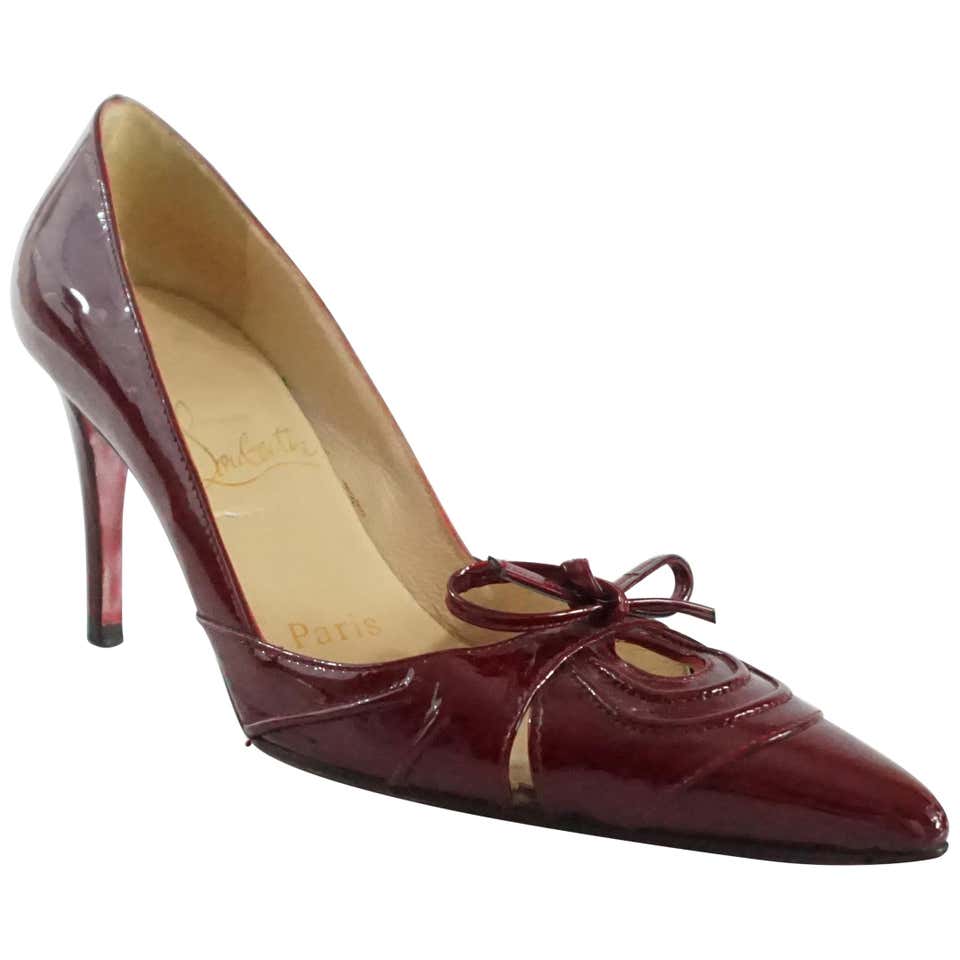 Christian Louboutin Burgundy Patent Pumps with Bow - 35.5 For Sale at ...