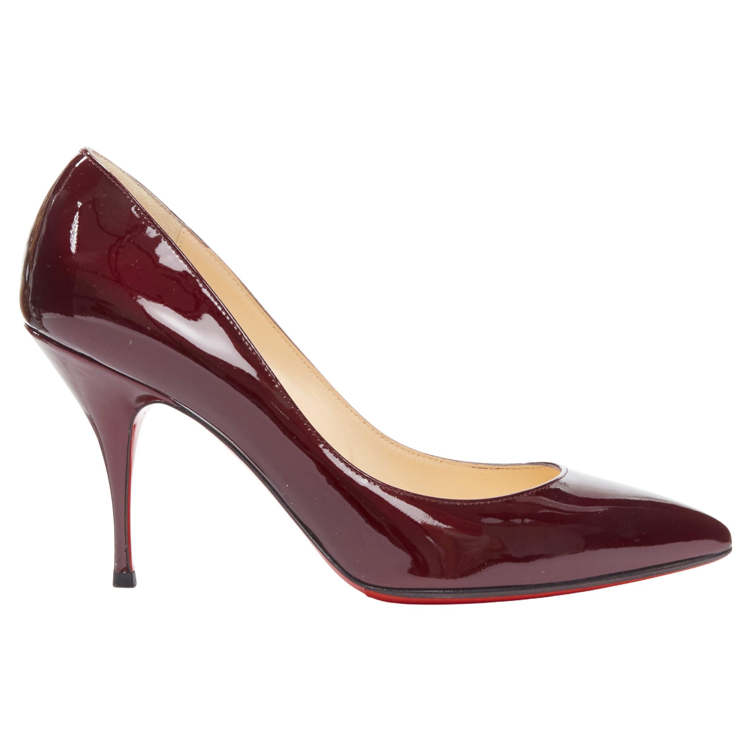CHRISTIAN LOUBOUTIN burgundy red patent leather 85mm pigalle pumps EU37