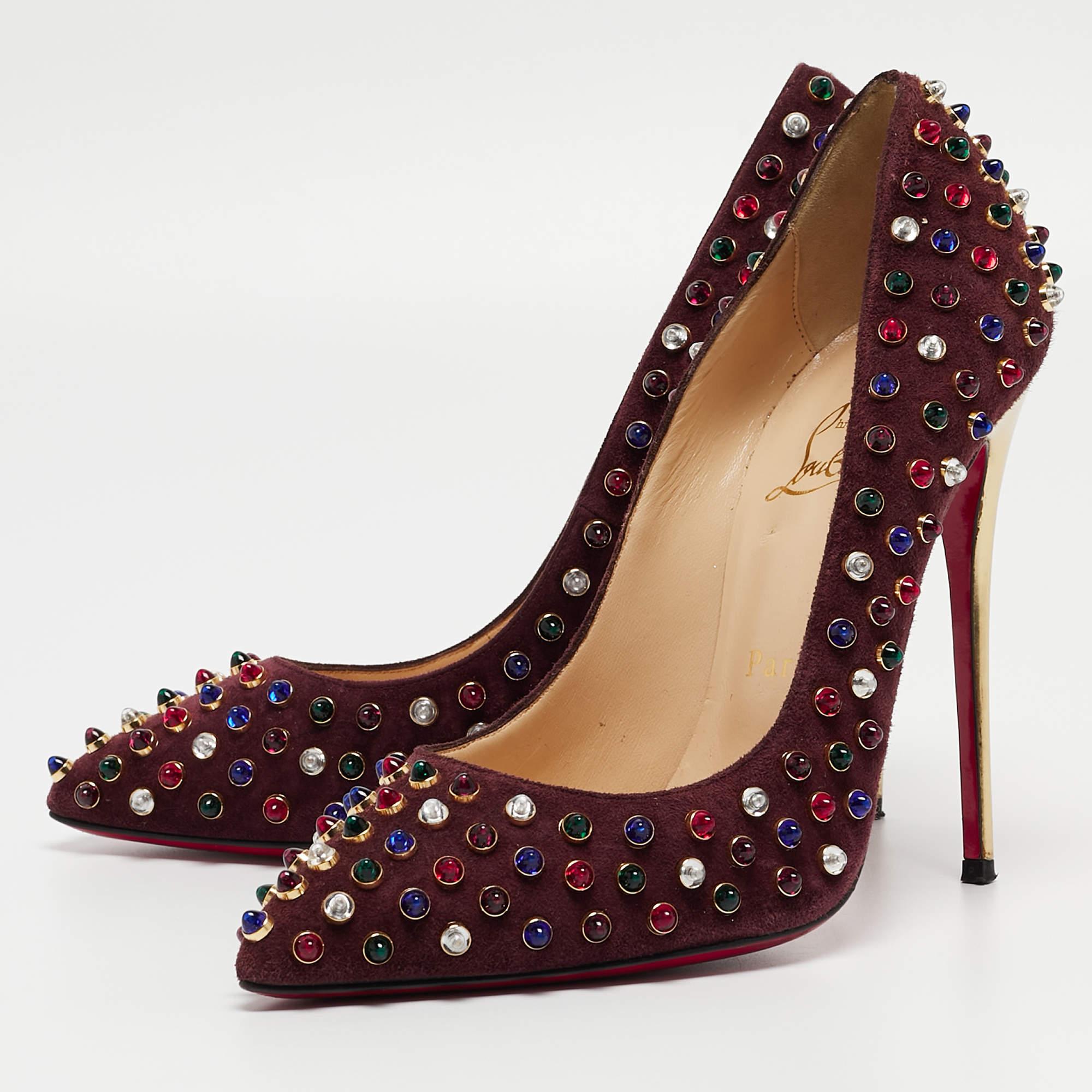 Christian Louboutin Burgundy Suede Follies Cabo Pumps Size 38 For Sale 1