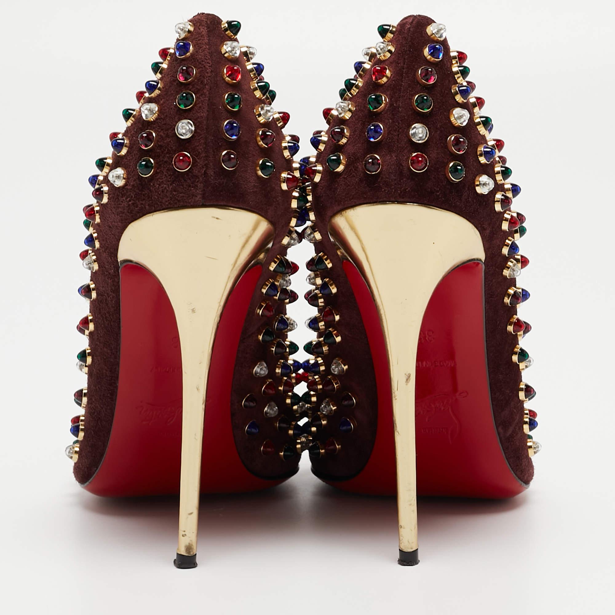 Christian Louboutin Burgundy Suede Follies Cabo Pumps Size 38 For Sale 4