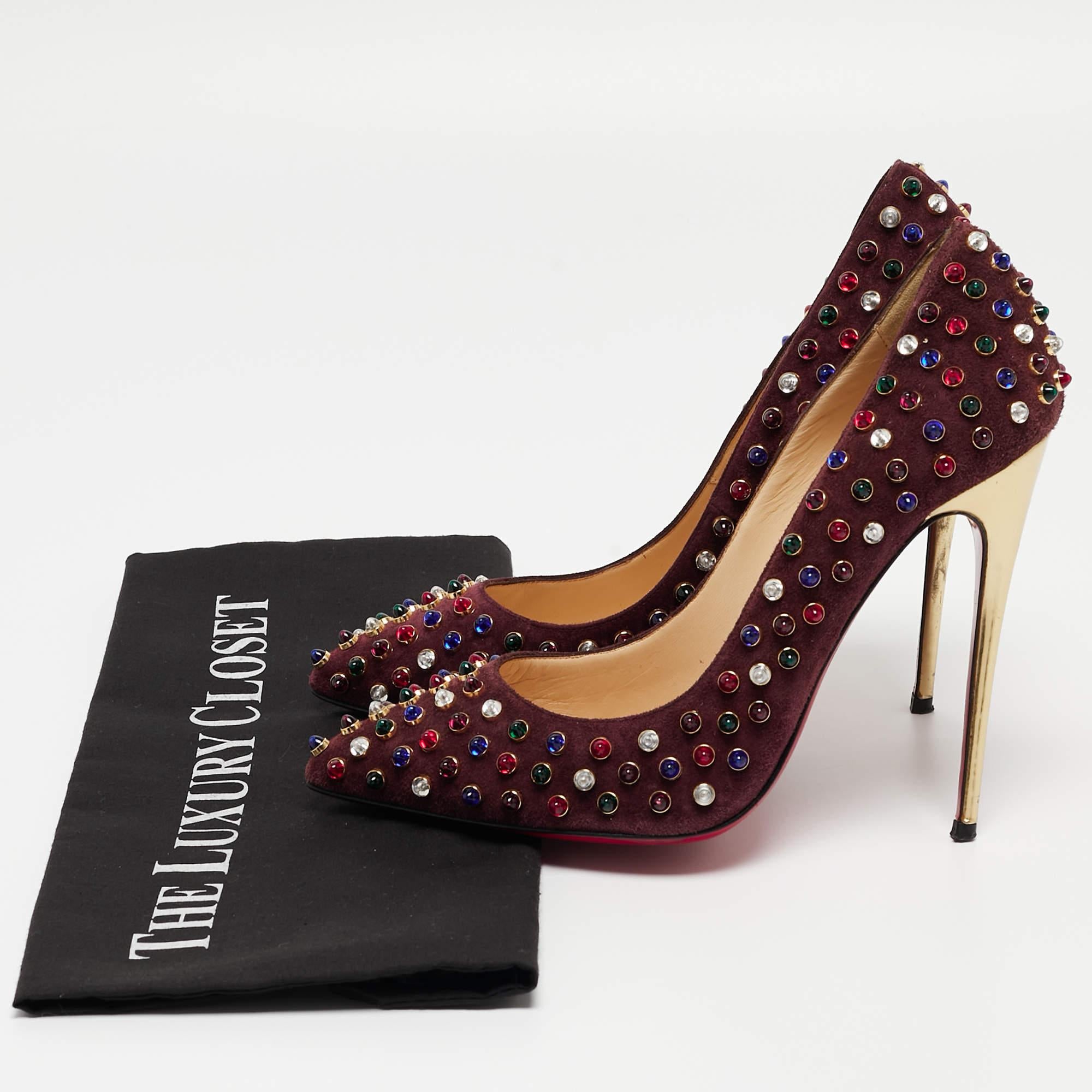 Christian Louboutin Burgundy Suede Follies Cabo Pumps Size 38 For Sale 5
