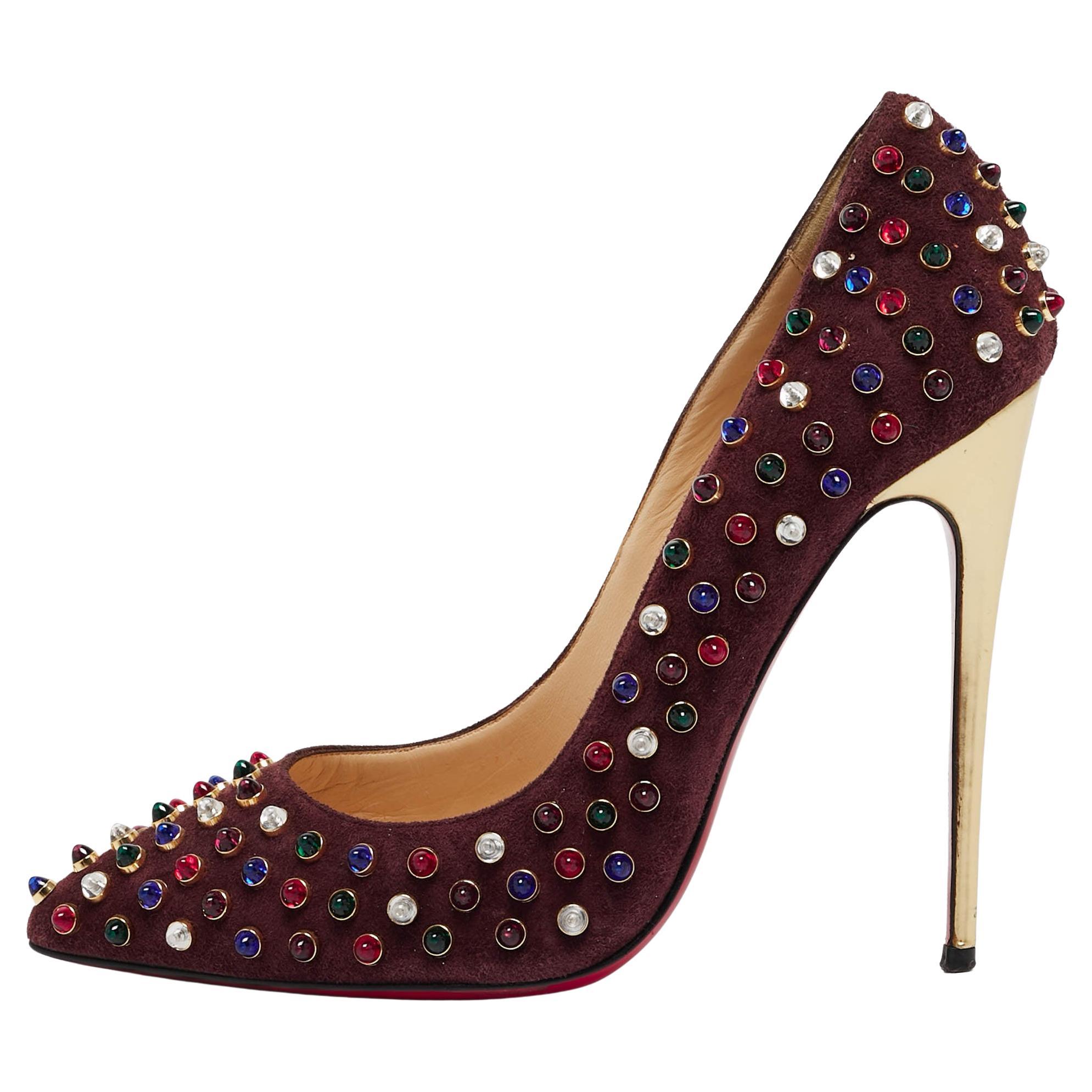 Christian Louboutin Burgundy Suede Follies Cabo Pumps Size 38 For Sale
