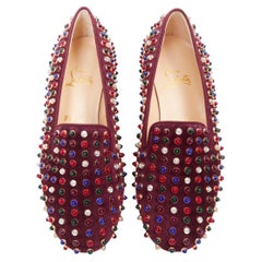 CHRISTIAN LOUBOUTIN burgundy suede jewel tone gripoix stone stud loafers EU36.5