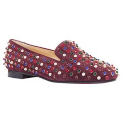 CHRISTIAN LOUBOUTIN mocassins en daim bordeaux à clous de pierre gripoix Jewel tone EU36.5