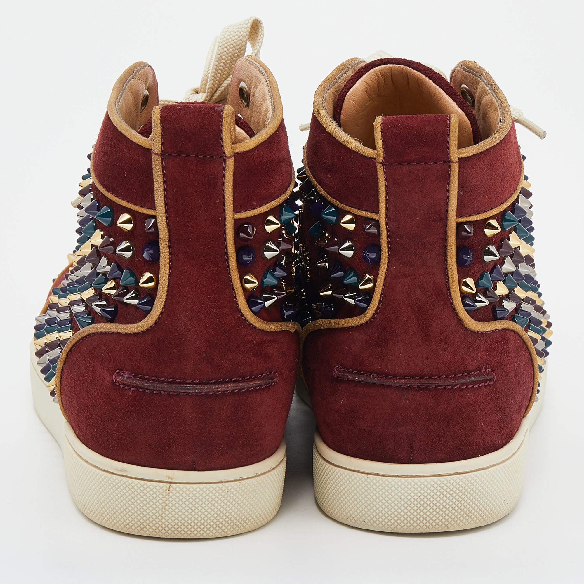 Christian Louboutin Burgundy Suede Louis Spikes High Top Sneakers Size 37.5 For Sale 1