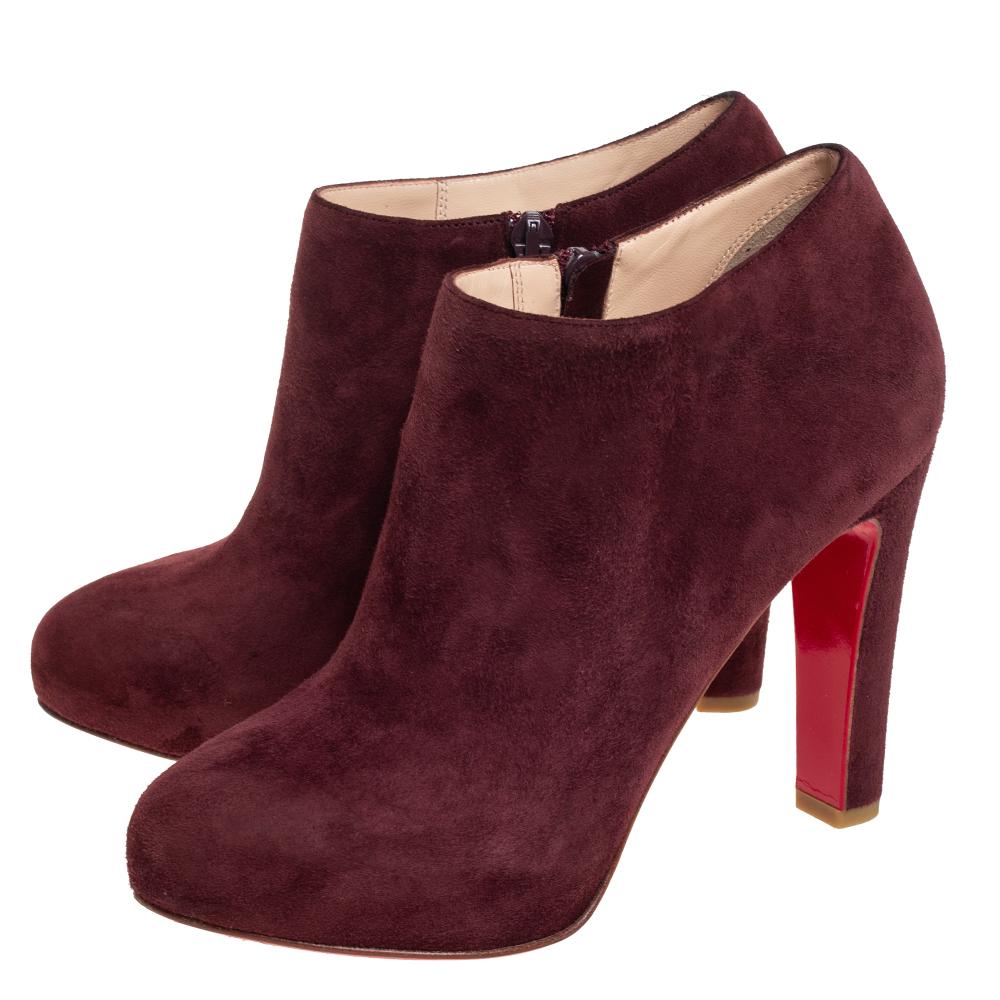 Women's Christian Louboutin Burgundy Suede Platform Booties Size 36.5