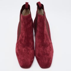 Christian Louboutin Burgundy Suede Study Spike Ankle Boots Size 38.5