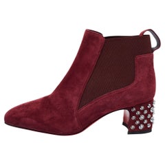 Used Christian Louboutin Burgundy Suede Study Spike Ankle Boots Size 38.5