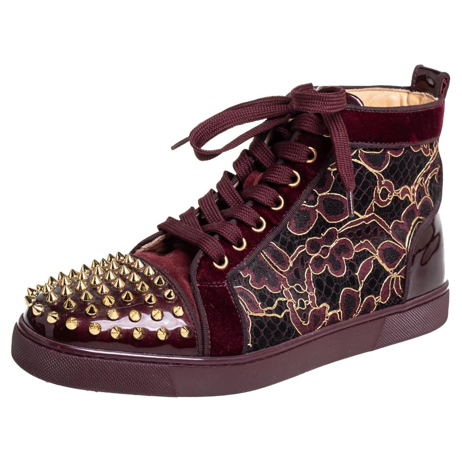 Christian Louboutin Burgundy Velvet Louis High Top Sneakers Size 40