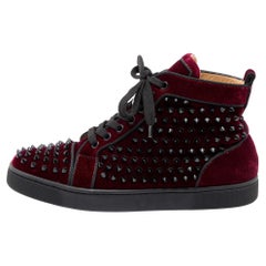 Christian Louboutin Burgundy Velvet Louis Junior Spikes High Top Sneakers Size 3